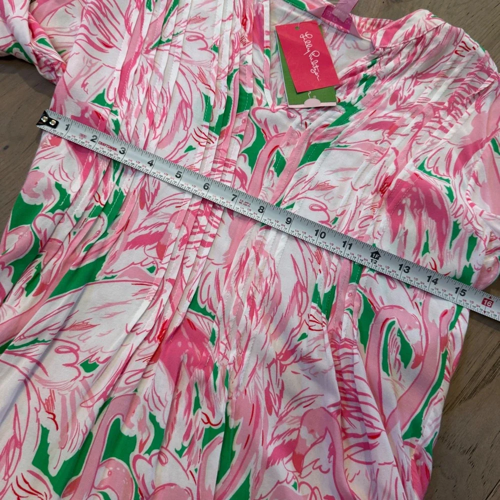 NWT Lilly Pulitzer Sarasota Tunic Pink Colony Flamingo Print Top 92484 XS NEW